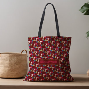 Abstract triangle pattern name dark red tote bag