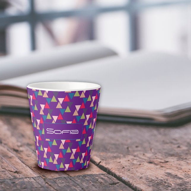 Abstract triangle pattern name purple  latte mug (Creator Uploaded)