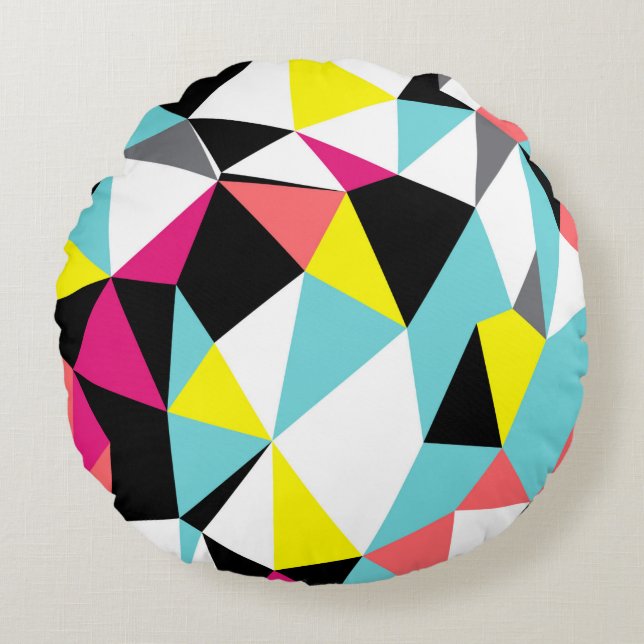 Abstract triangles geometrical pattern background round cushion (Front)