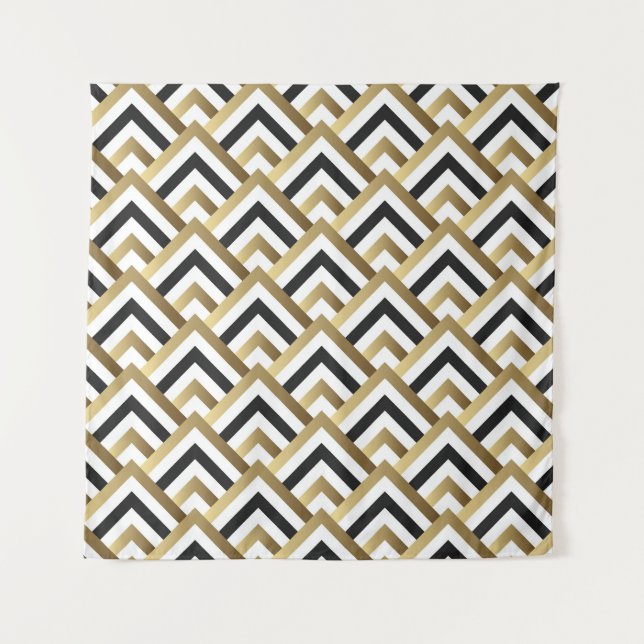 Abstract Triangles: Gold Black Seamless Tapestry (Front)