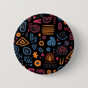 Abstract Tribal Doodle Neon Geometric Black 6 Cm Round Badge