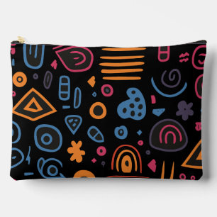 Abstract Tribal Doodle Neon Geometric Black Accessory Pouch