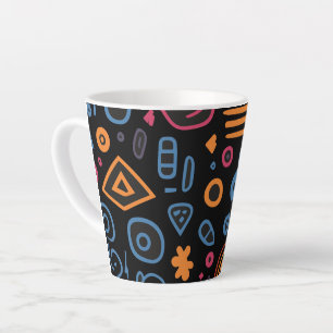 Abstract Tribal Doodle Neon Geometric Black Latte Mug