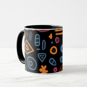 Abstract Tribal Doodle Neon Geometric Black Mug