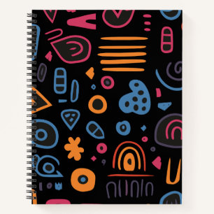 Abstract Tribal Doodle Neon Geometric Black Notebook