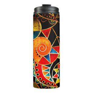 Abstract tribal ethnic geometrical pattern bright thermal tumbler