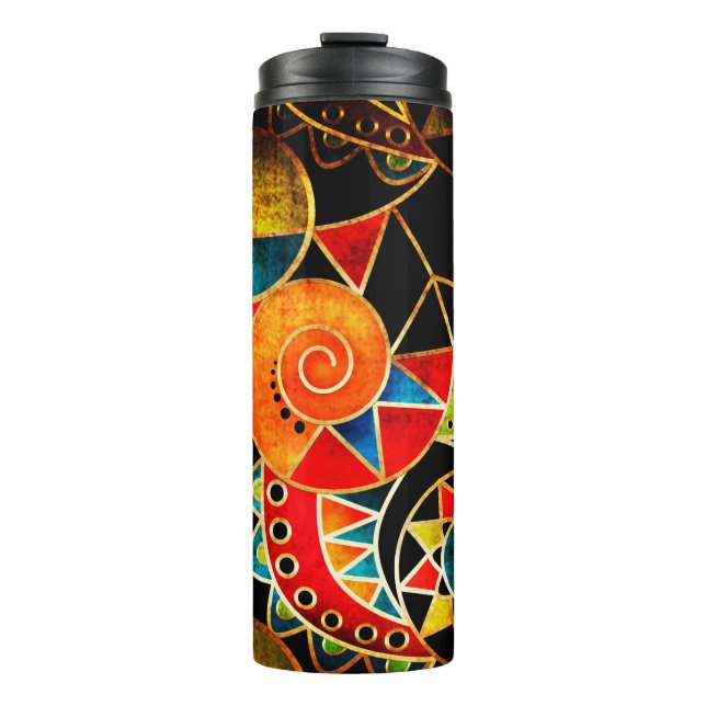 Abstract tribal ethnic geometrical pattern bright  thermal tumbler (Front)