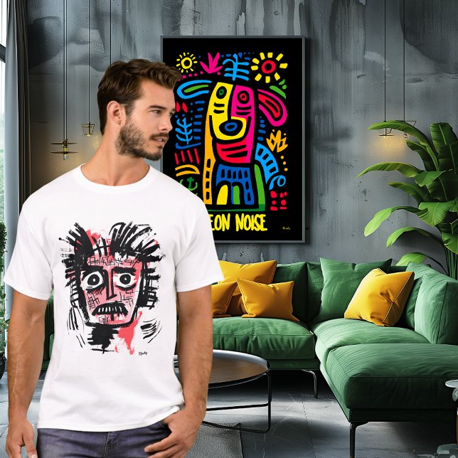 Abstract Tribal Face - Bold Black and Pink Urban T-Shirt (Creator Uploaded)