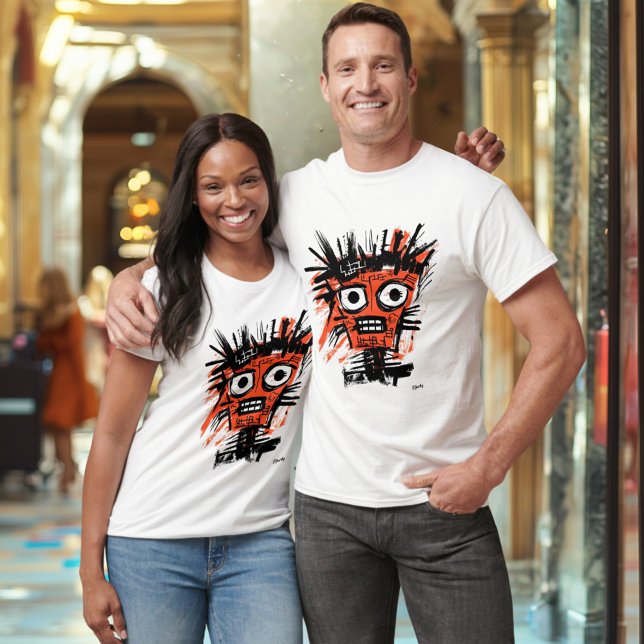 Abstract Tribal Face - Bold Orange and Black Urban T-Shirt (Creator Uploaded)