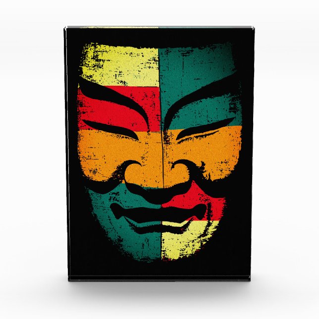 Abstract Tribal Mask Wall Art – Colourful Distress Photo Block (Front)