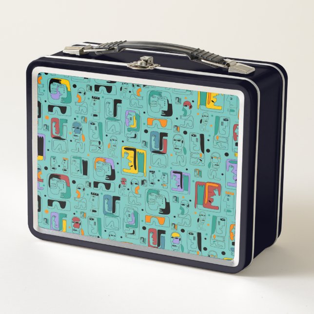 Abstract tribal maya ancient faces pattern 1 metal lunch box (Front)