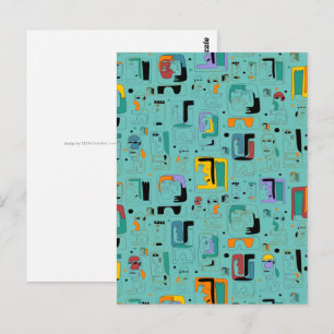 Abstract tribal maya ancient faces pattern 1 postcard