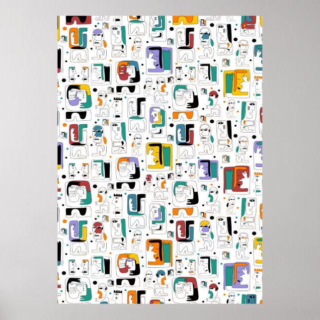Abstract tribal maya ancient faces pattern 1 poster (Front)