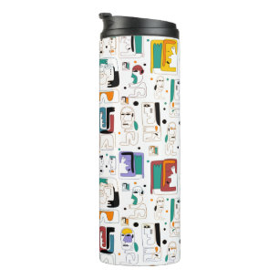 Abstract tribal maya ancient faces pattern 1 thermal tumbler