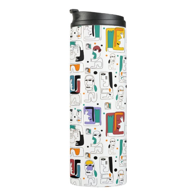 Abstract tribal maya ancient faces pattern 1 thermal tumbler (Rotated Right)