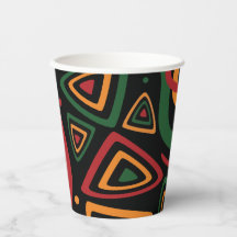 Abstract Tribal Shapes Pattern in Red, Gold, Green
