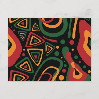 Abstract Tribal Shapes Pattern in Red, Gold, Green Postcard
