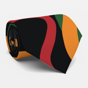 Abstract Tribal Shapes Pattern in Red, Gold, Green Tie