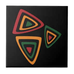 Abstract Tribal Shapes Pattern in Red, Gold, Green Tile