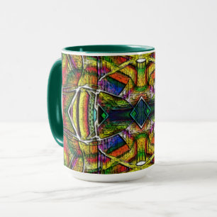 Abstract tribal style designs, carved mug
