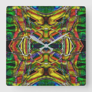 Abstract tribal style designs, carved square wall clock