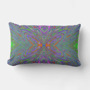 Abstract Trippy Purple, Orange and Green Butterfly Lumbar Cushion
