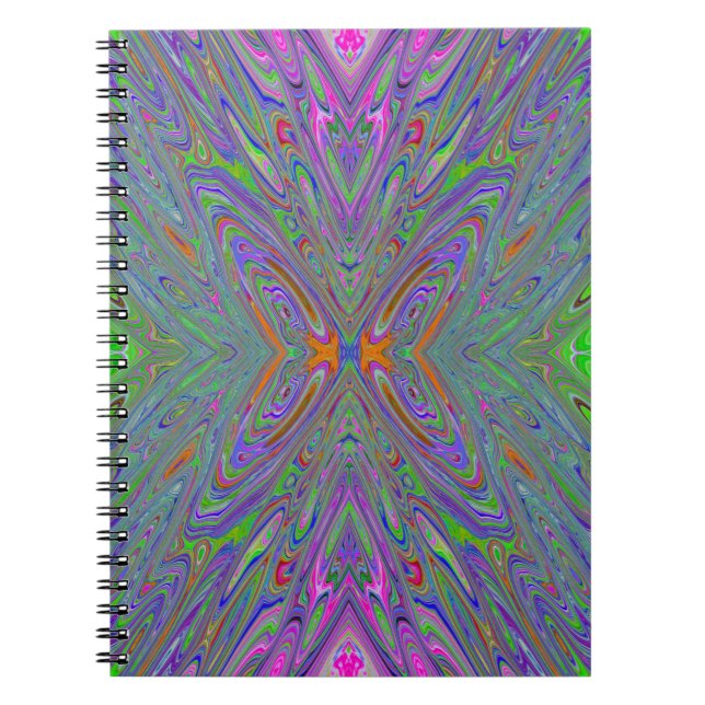 Abstract Trippy Purple, Orange and Green Butterfly Notebook (Front)