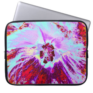 Abstract Tropical Aqua and Purple Hibiscus Flower Laptop Sleeve
