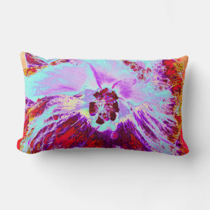 Abstract Tropical Aqua and Purple Hibiscus Flower Lumbar Cushion