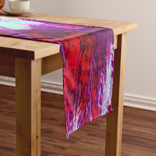 Abstract Tropical Aqua and Purple Hibiscus Flower Medium Table Runner (In Situ)