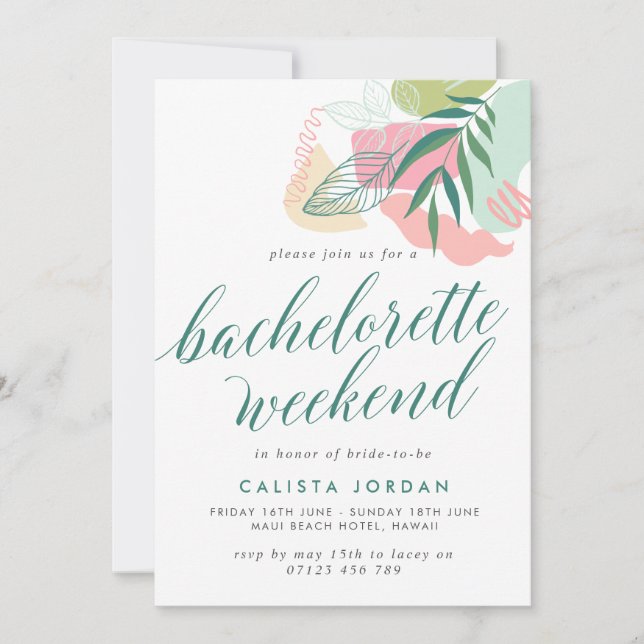 Abstract Tropical Bachelorette Weekend Invitation (Front)
