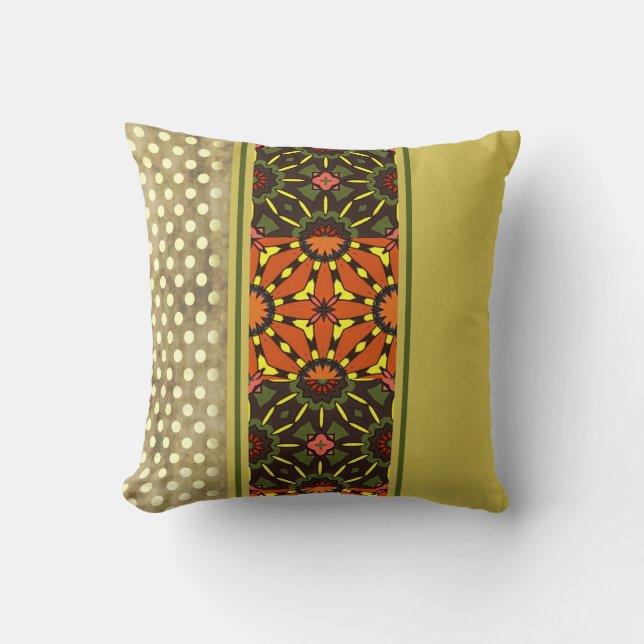 Abstract Tropical Chartreuse Green Taupe Orange Cushion (Front)