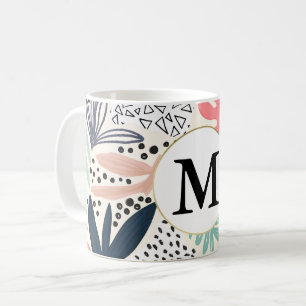 Abstract Tropical Colourful Collage with Monogram Coffee Mug