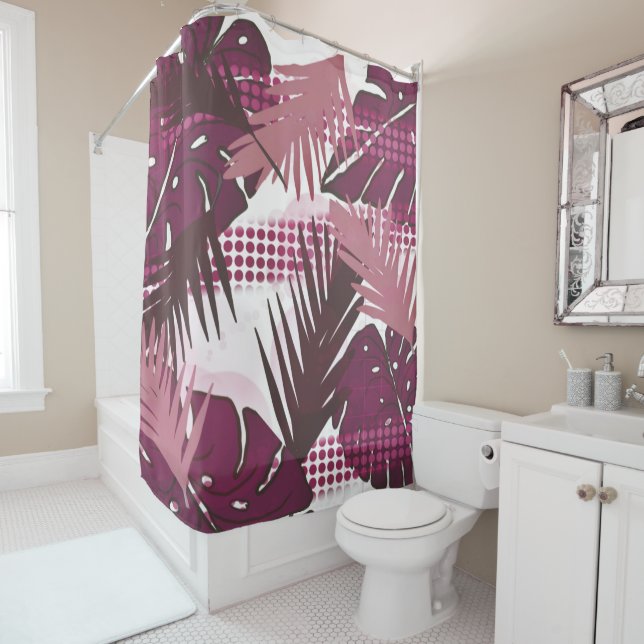 Abstract tropical flower botanical shower curtain (In Situ)