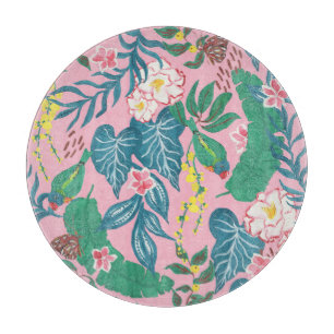 Abstract tropical flowers, guache painting pattern cutting board