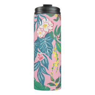 Abstract tropical flowers, guache painting pattern thermal tumbler