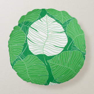 Abstract tropical leaf, artistic painting. round cushion