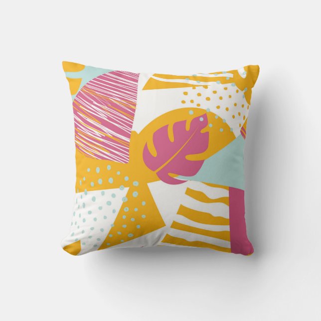Abstract Tropical Leaf Collage Cushion (Front)