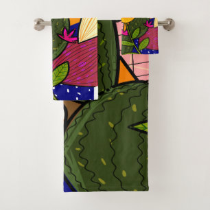 Abstract tropical leaves and flowers  bath towel set