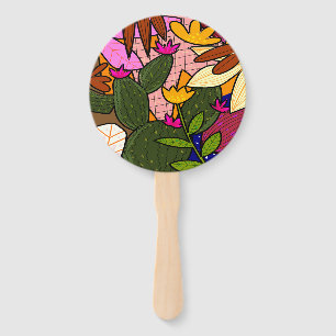 Abstract tropical leaves and flowers hand fan