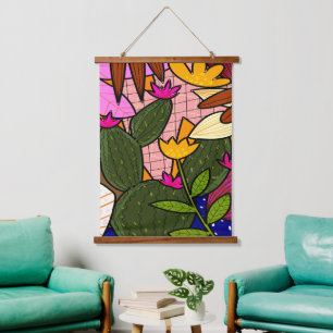 Abstract tropical leaves and flowers   hanging tapestry