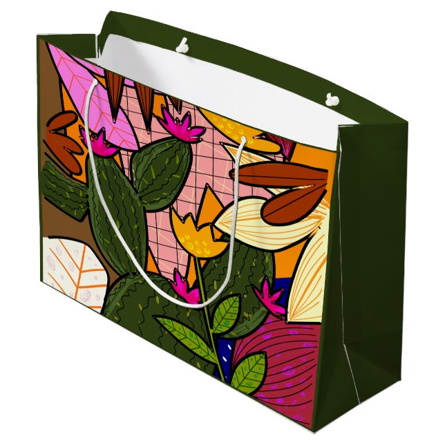 Abstract tropical leaves and flowers   large gift bag (Back Angled)