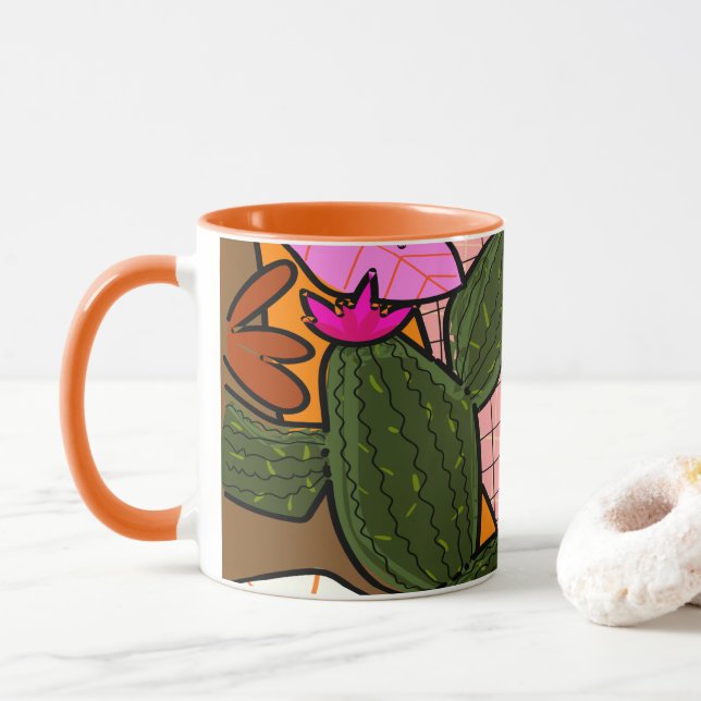 Abstract tropical leaves and flowers   mug (With Donut)