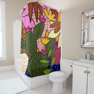 Abstract tropical leaves and flowers  shower curtain