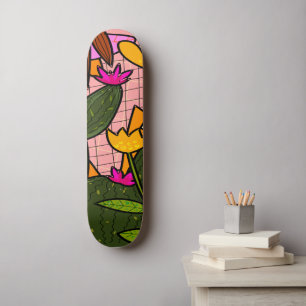 Abstract tropical leaves and flowers skateboard