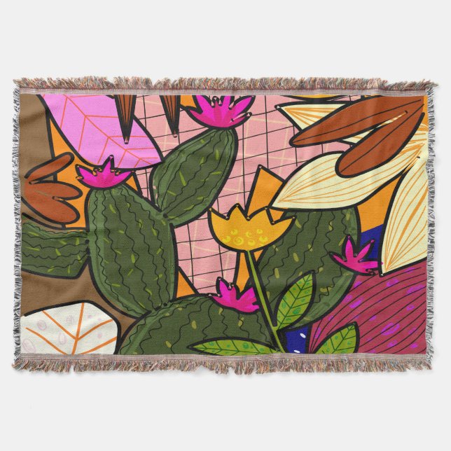 Abstract tropical leaves and flowers   throw blanket (Front)