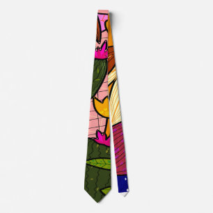 Abstract tropical leaves and flowers tie