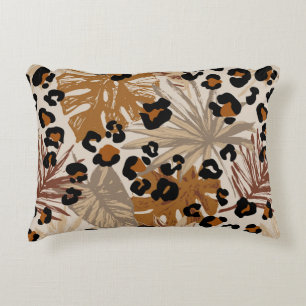 Abstract tropical leaves and grunge leopard camouf decorative cushion