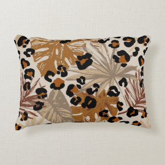 Abstract tropical leaves and grunge leopard camouf decorative cushion