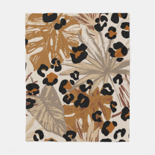 Abstract tropical leaves and grunge leopard camouf fleece blanket